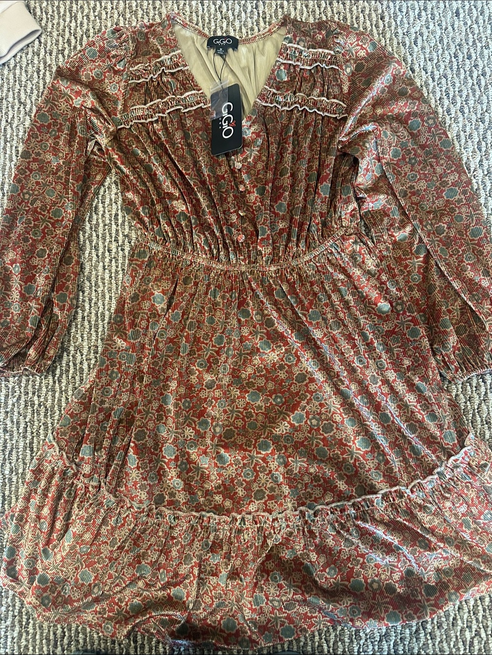 GGO Women's Floral Ruffle Long-Sleeve Dress in Rust Multi